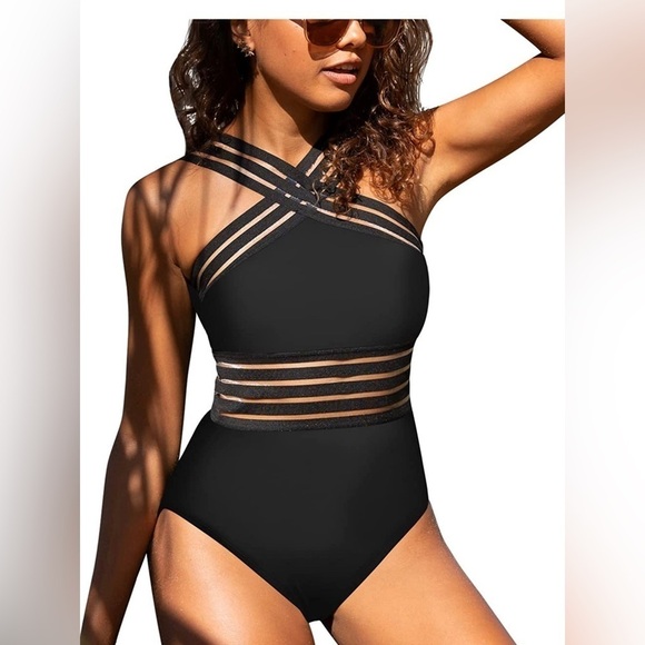 New Women's One Piece Swimwear Front Crossover Bathing Suits Monokini Small 4-6 - Picture 1 of 3